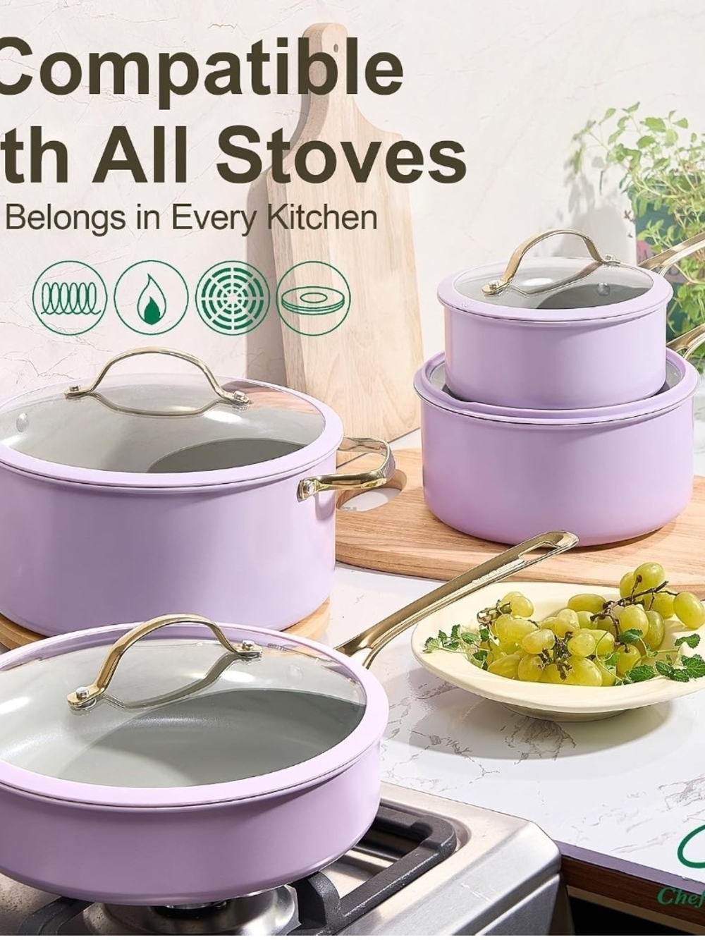 Chef Power 15pc Ceramic Nonstick Cookware Set Purple Induction Oven Safe - Picture 5 of 7